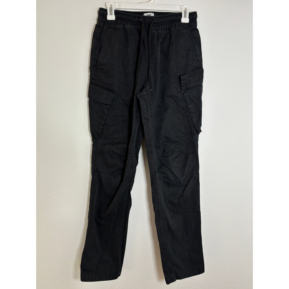 Mode of One Mens Small Black Cargo Pants Elastic Drawstring Waist Straight Leg